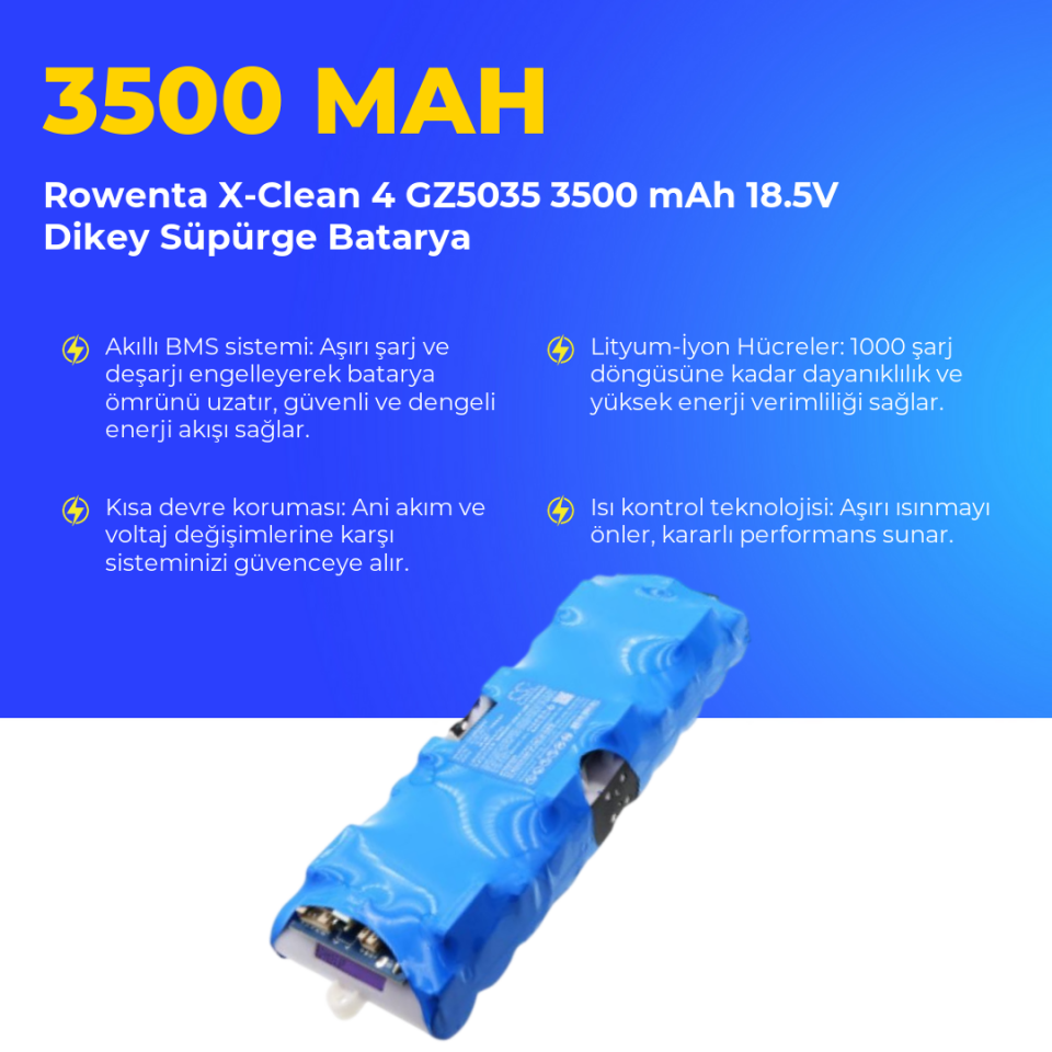 Rowenta X-Clean 4 GZ5035 3500 mAh 18.5V Dikey Süpürge Batarya