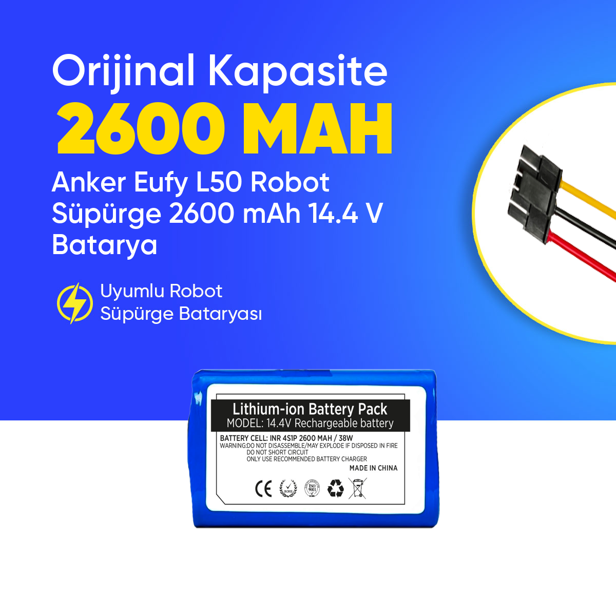 Anker Eufy L50 Robot Süpürge 2600 mAh 14.4 V  Batarya – Orjinal Uyumlu Uzun Ömürlü, Yüksek Performans Pil