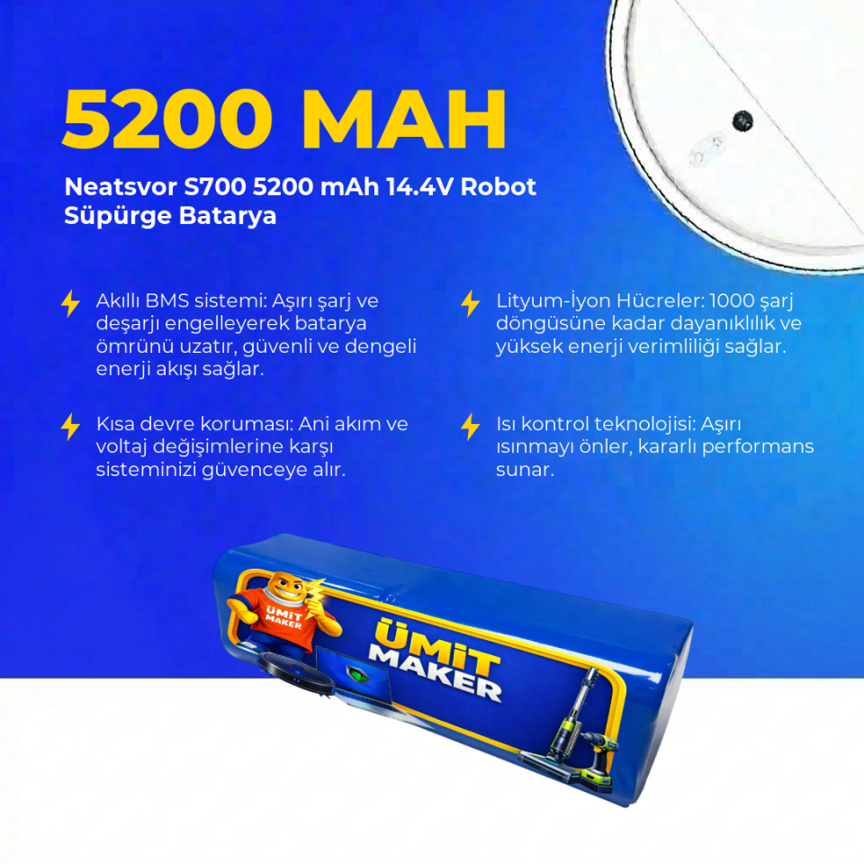 Neatsvor S700 5200 mAh 14.4V Robot Süpürge Batarya
