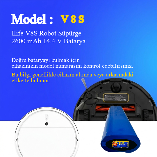Life Ilife V8S Robot Süpürge 2600 mAh 14.4 V  Batarya – Orjinal Uyumlu Uzun Ömürlü, Yüksek Performans Pil