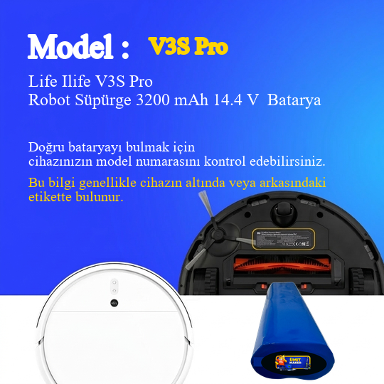 Life Ilife V3S Pro Robot Süpürge 3200 mAh 14.4 V  Batarya – Orjinal Uyumlu Uzun Ömürlü, Yüksek Performans Pil
