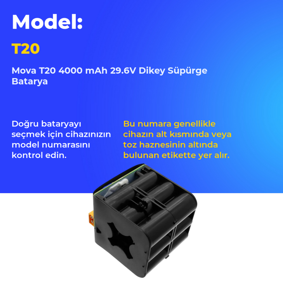 Mova T20 4000 mAh 29.6V Dikey Süpürge Batarya
