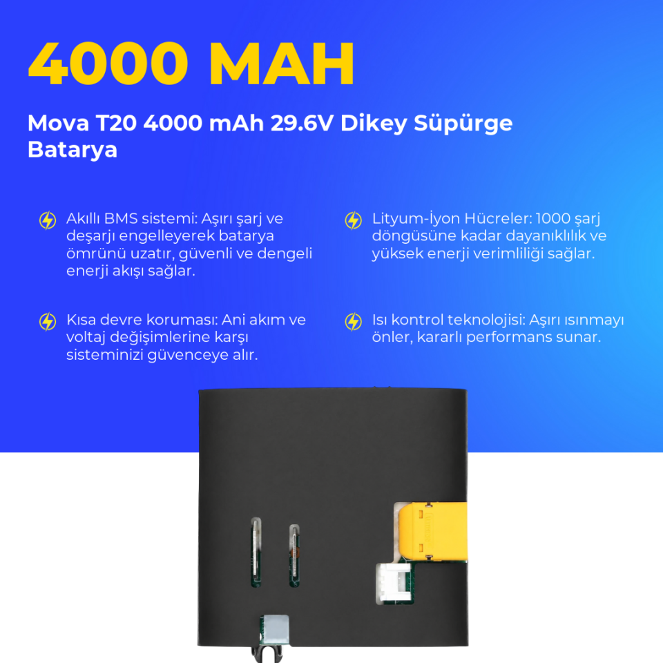 Mova T20 4000 mAh 29.6V Dikey Süpürge Batarya