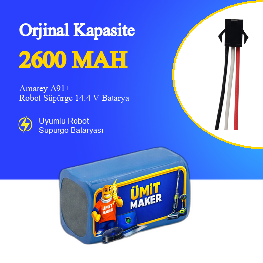 Amarey A91+ Robot Süpürge 2600 mAh Batarya