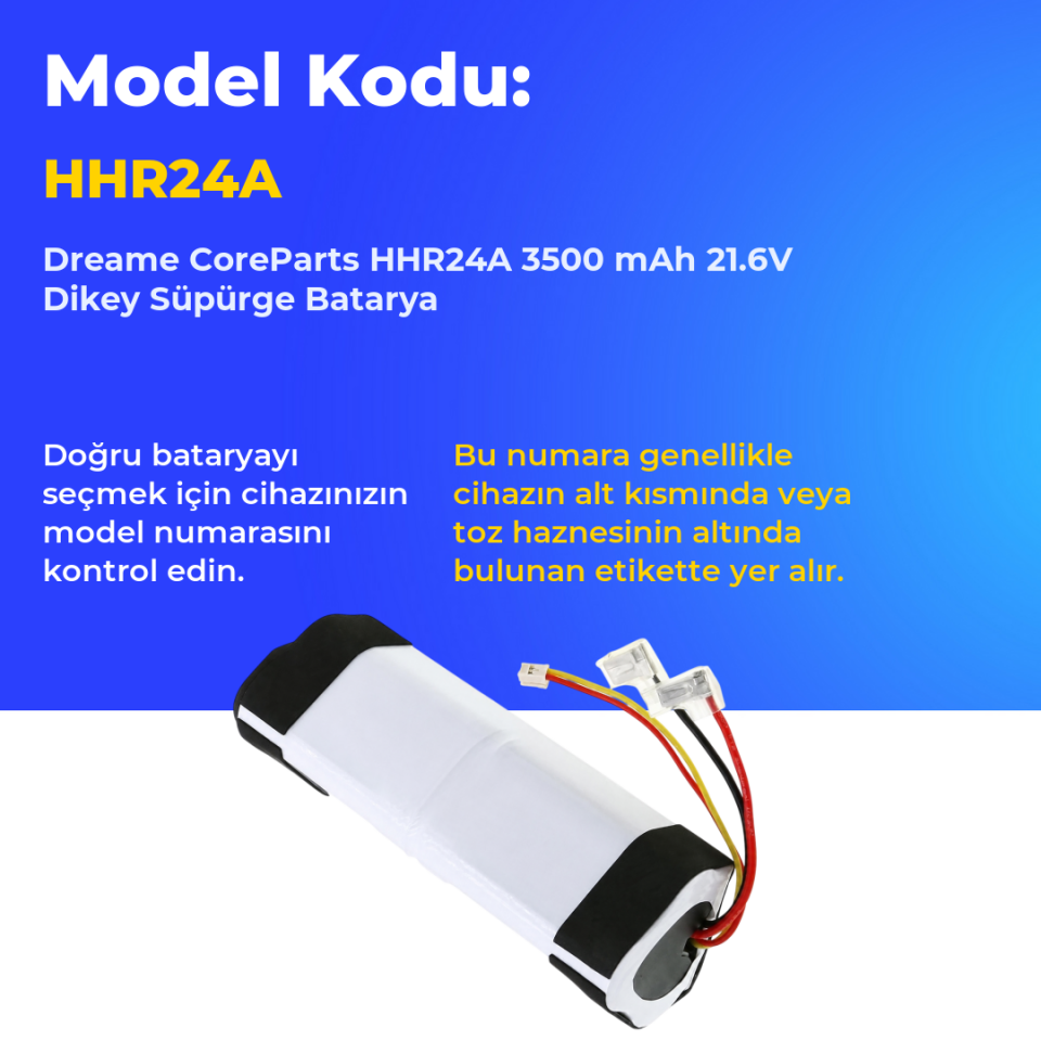 Dreame CoreParts HHR24A 3500 mAh 21.6V Dikey Süpürge Batarya