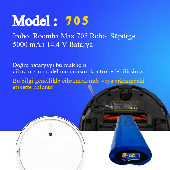 Irobot Roomba Max 705 Robot Süpürge 5000 mAh 14.4V Batarya