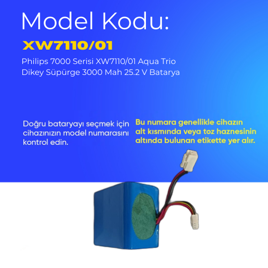 Philips 7000 Serisi XW7110/01 Aqua Trio Dikey Süpürge 3000 Mah 25.2 V Batarya – Orjinal Uyumlu Uzun Ömürlü, Maksimum Performans Pil