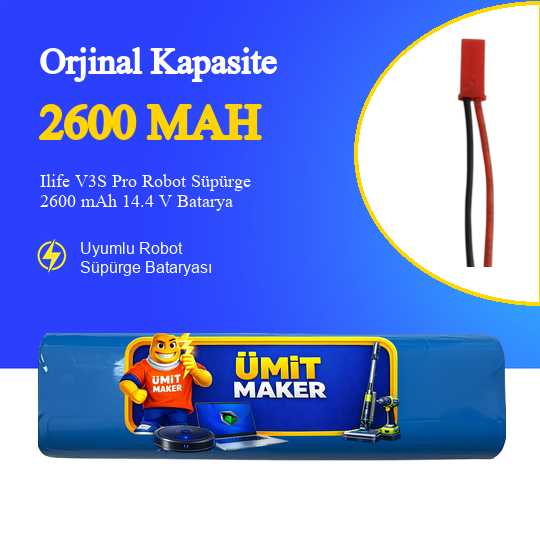 Life Ilife V3S Pro Robot Süpürge 2600 mAh 14.4 V  Batarya – Orjinal Uyumlu Uzun Ömürlü, Yüksek Performans Pil