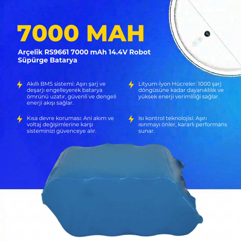 Arçelik RS9661 7000 mAh 14.4V Robot Süpürge Batarya