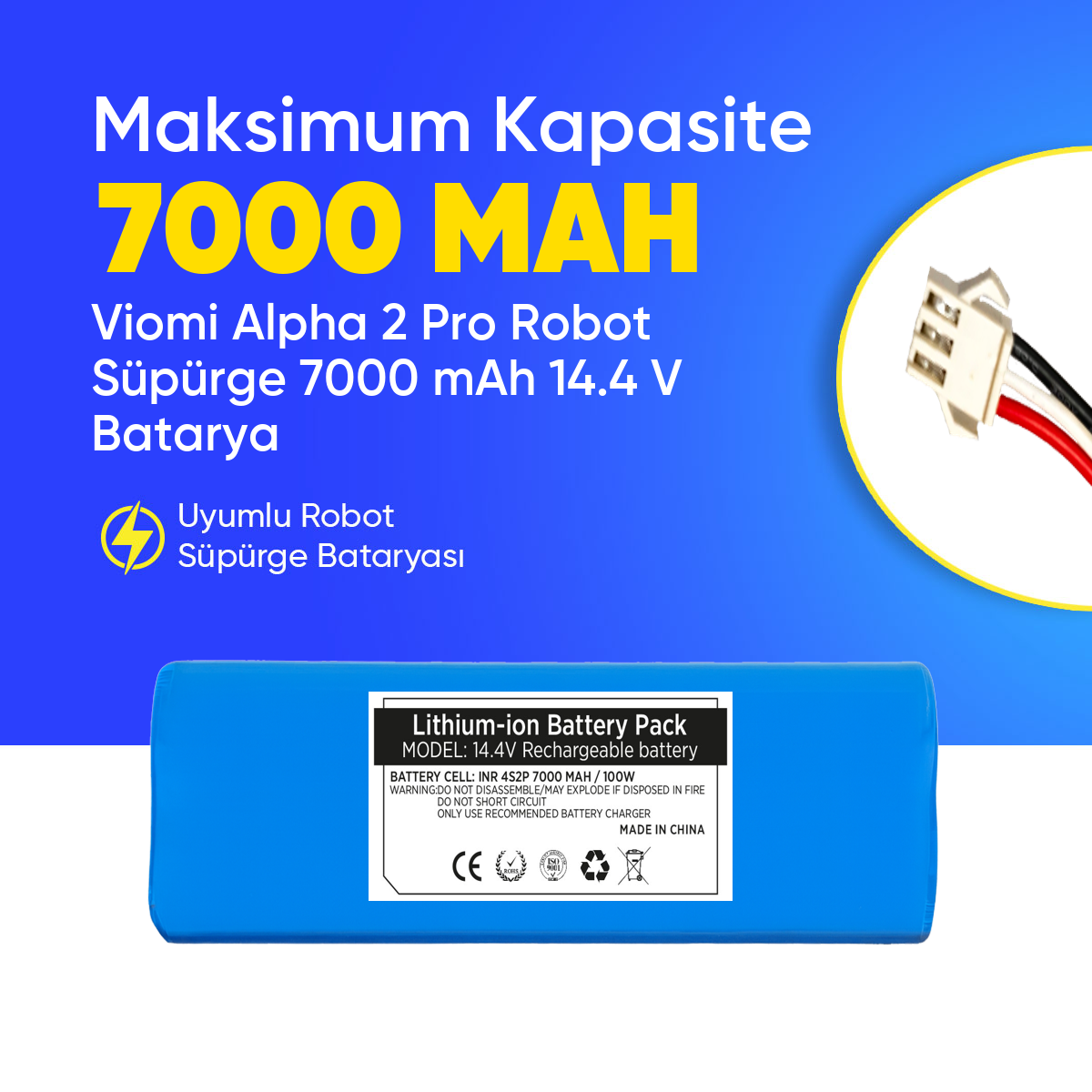 Viomi Alpha 2 Pro Robot Süpürge 7000 mAh 14.4 V  Batarya – Orjinal Uyumlu Uzun Ömürlü, Yüksek Performans Pil