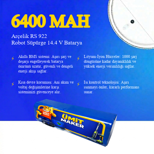 Arçelik RS 922 Robot Süpürge 6400 mAh Batarya