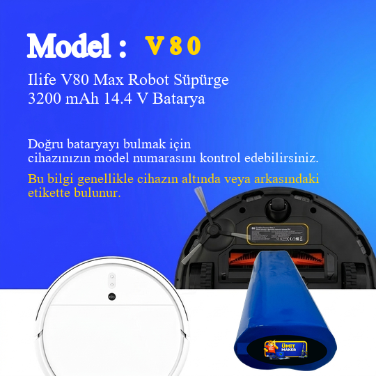 Ilife V80 Max Robot Süpürge 3200 mAh 14.4V Batarya