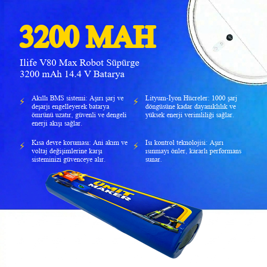 Ilife V80 Max Robot Süpürge 3200 mAh 14.4V Batarya