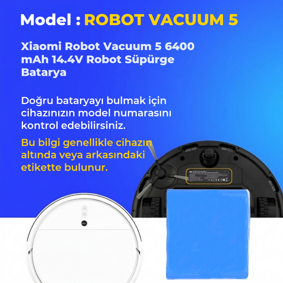 Xiaomi Robot Vacuum 5 6400 mAh 14.4V Robot Süpürge Batarya