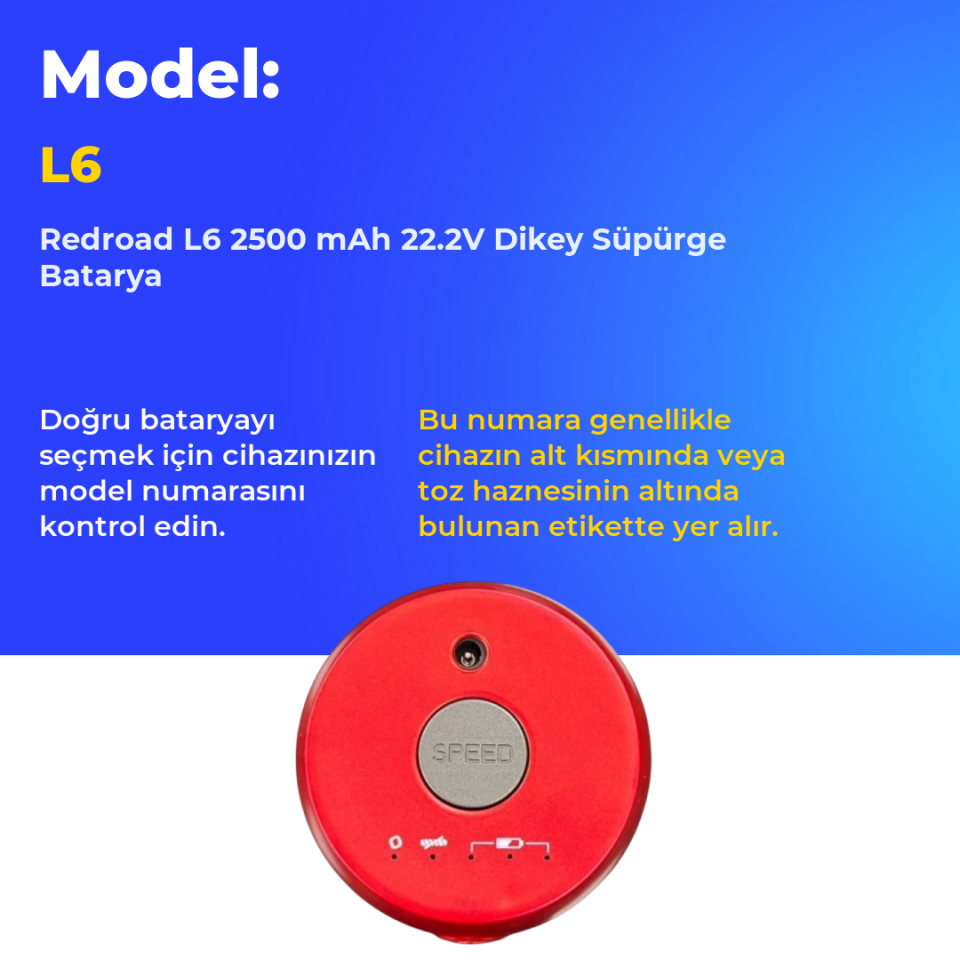 Redroad L6 2500 mAh 22.2V Dikey Süpürge Batarya