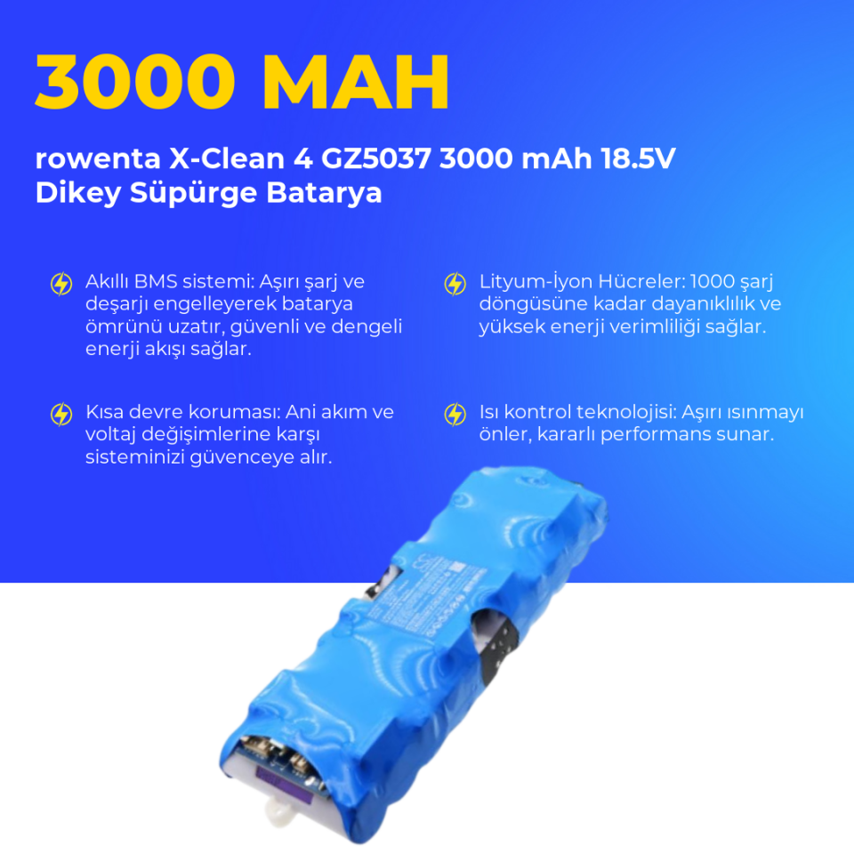 rowenta X-Clean 4 GZ5037 3000 mAh 18.5V Dikey Süpürge Batarya