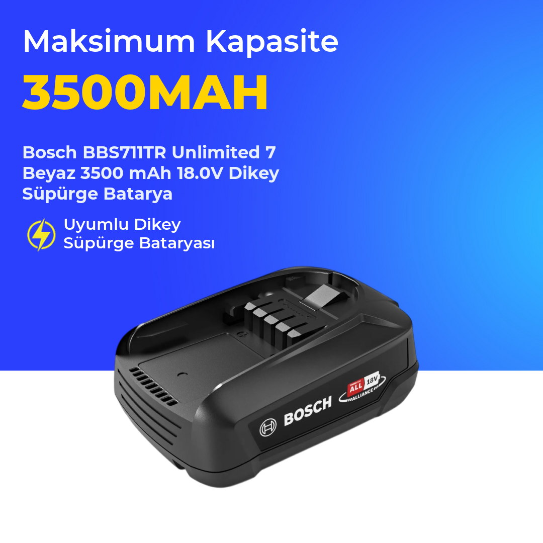 Bosch BBS711TR Unlimited 7 Beyaz 3500 mAh 18.0V Dikey Süpürge Batarya