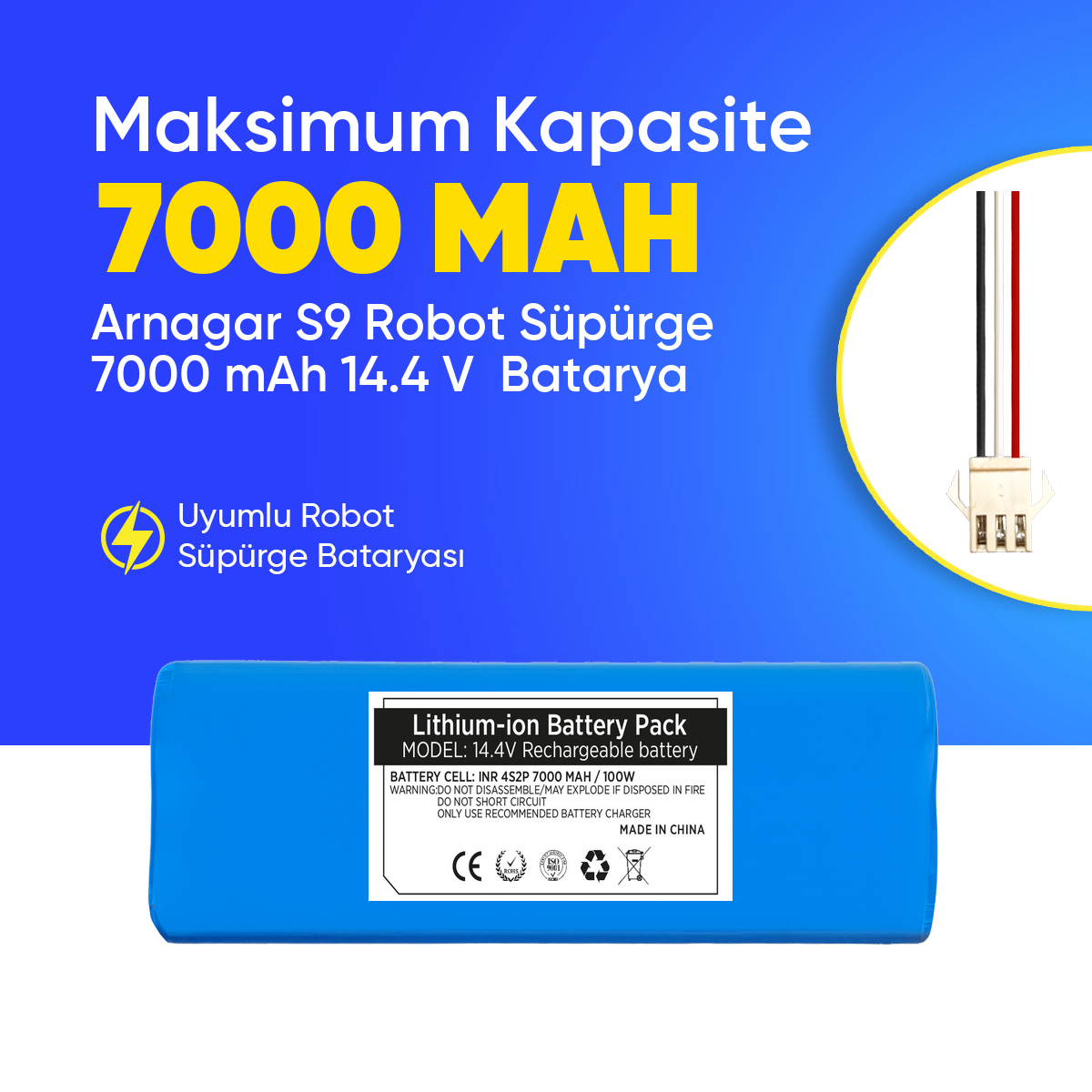 Arnagar S9 Robot Süpürge 7000 mAh 14.4 V  Batarya – Orjinal Uyumlu Uzun Ömürlü, Yüksek Performans Pil