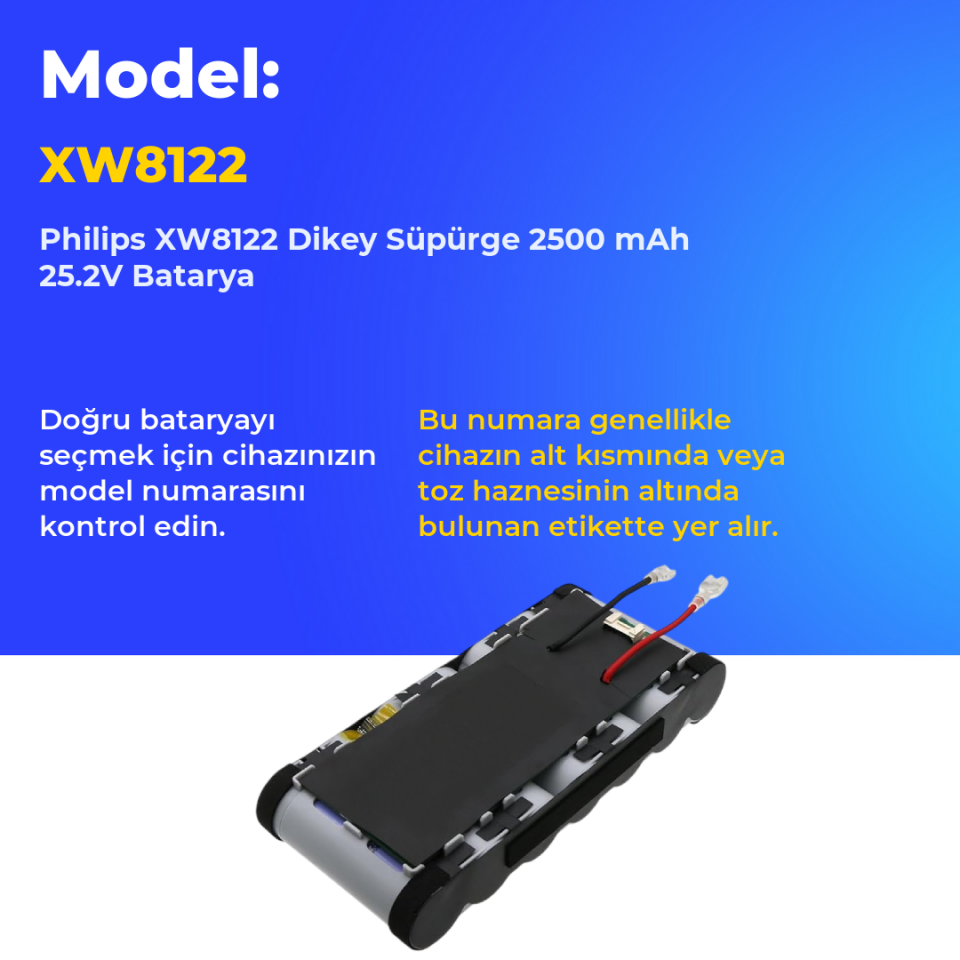 Philips XW8122 Dikey Süpürge 2500 mAh 25.2V Batarya