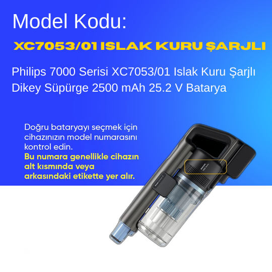 Philips 7000 Serisi XC7053/01 Islak Kuru Şarjlı Dikey Süpürge 2500 mAh 25.2 V  Batarya – Orjinal Uyumlu Uzun Ömürlü, Yüksek Performans Pil