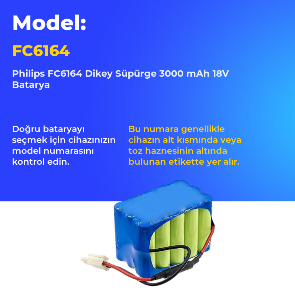 Philips FC6164 Dikey Süpürge 3000 mAh 18V Batarya