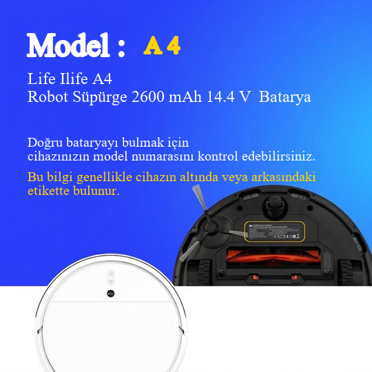 Life Ilife A4 Robot Süpürge 2600 mAh 14.4 V  Batarya – Orjinal Uyumlu Uzun Ömürlü, Yüksek Performans Pil