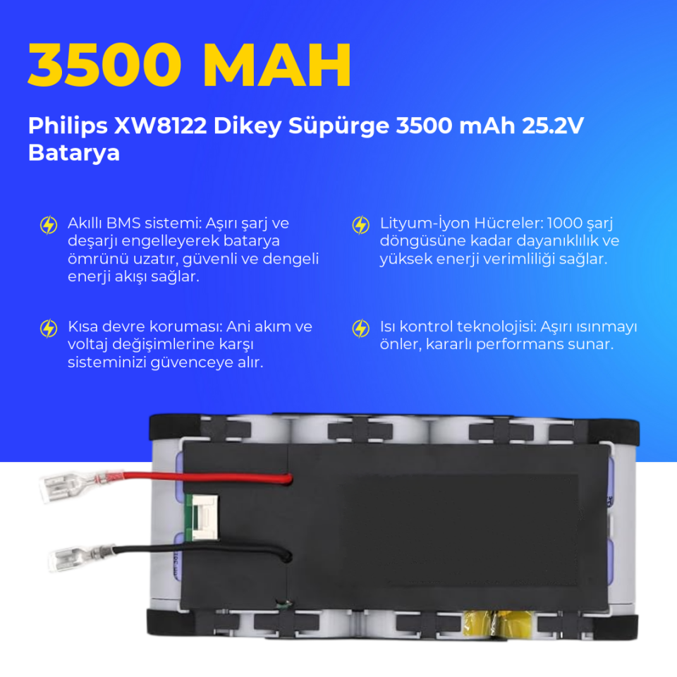 Philips XW8122 Dikey Süpürge 3500 mAh 25.2V Batarya