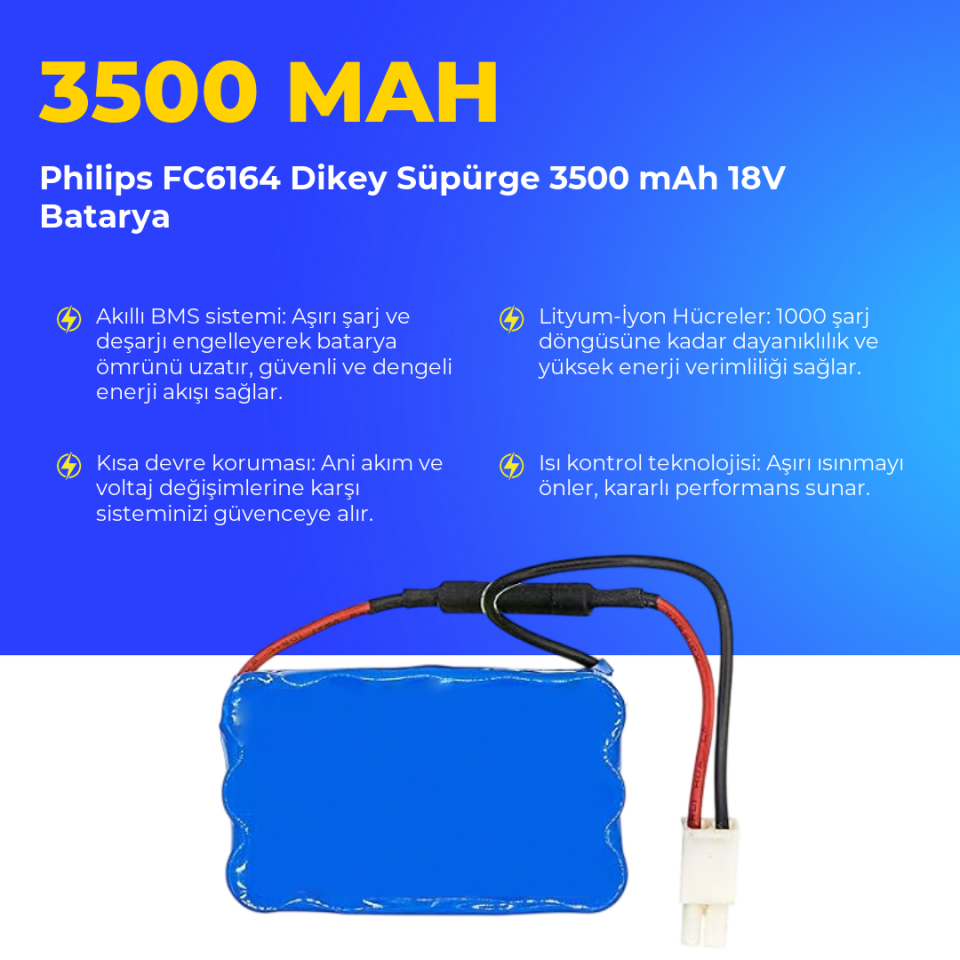 Philips FC6164 Dikey Süpürge 3500 mAh 18V Batarya