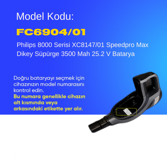 Philips 8000 Serisi XC8147/01 Speedpro Max Dikey Süpürge 3500 Mah 25.2 V Batarya – Orjinal Uyumlu Uzun Ömürlü, Maksimum Performans Pil