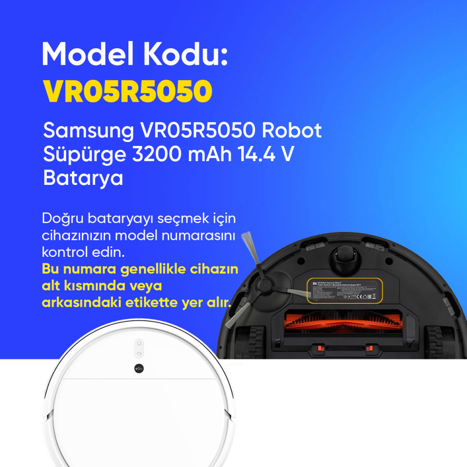Samsung VR05R5050 Robot Süpürge 3200 mAh 14.4 V  Batarya – Orjinal Uyumlu Uzun Ömürlü, Yüksek Performans Pil