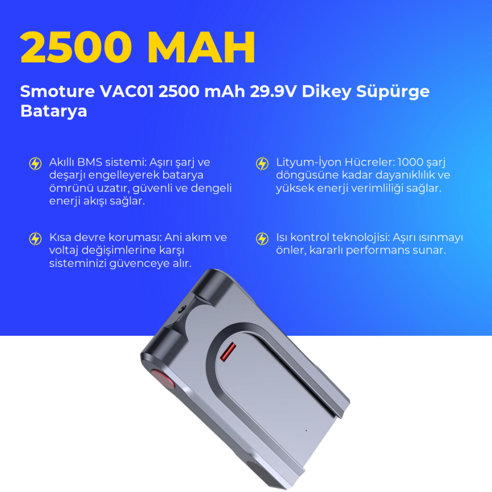Smoture VAC01 2500 mAh 29.9V Dikey Süpürge Batarya