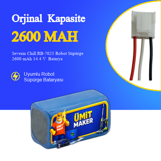 Severin Chill RB-7025 Robot Süpürge 2600 mAh 14.4 V  Batarya – Orjinal Uyumlu Uzun Ömürlü, Yüksek Performans Pil