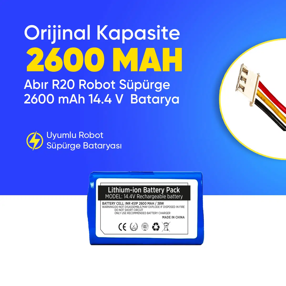 Abır R20 Robot Süpürge 2600 mAh 14.4 V Batarya – Orjinal Uyumlu Uzun Ömürlü, Yüksek Performans Pil
