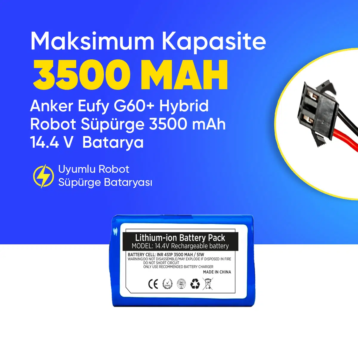 Anker Eufy G60+ Hybrid Robot Süpürge 3500 mAh 14.4 V Batarya – Orjinal Uyumlu Uzun Ömürlü, Yüksek Performans Pil