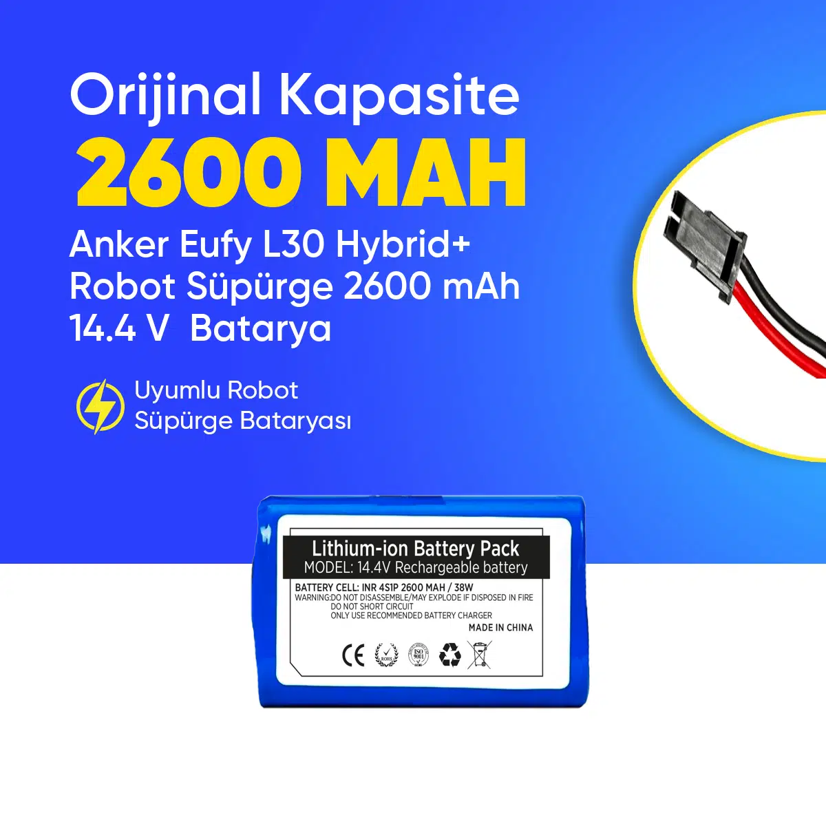 Anker Eufy L30 Hybrid+ Robot Süpürge 2600 mAh 14.4 V Batarya – Orjinal Uyumlu Uzun Ömürlü, Yüksek Performans Pil