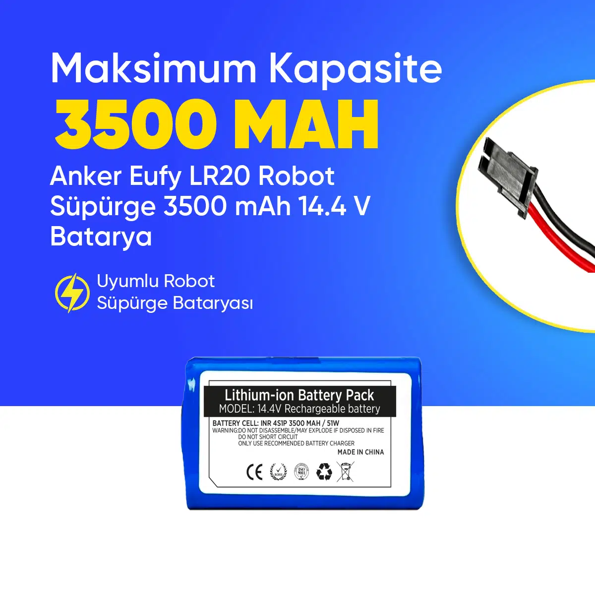 Anker Eufy LR20 Robot Süpürge 3500 mAh 14.4 V Batarya – Orjinal Uyumlu Uzun Ömürlü, Yüksek Performans Pil