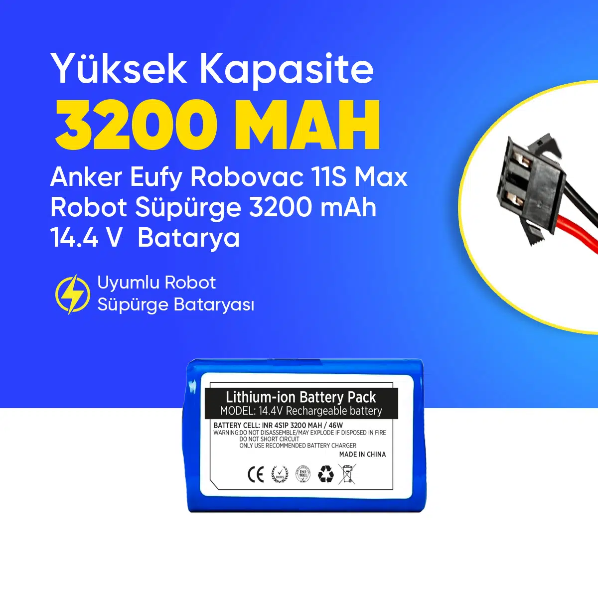 Anker Eufy Robovac 11S Max Robot Süpürge 3200 mAh 14.4 V Batarya – Orjinal Uyumlu Uzun Ömürlü, Yüksek Performans Pil