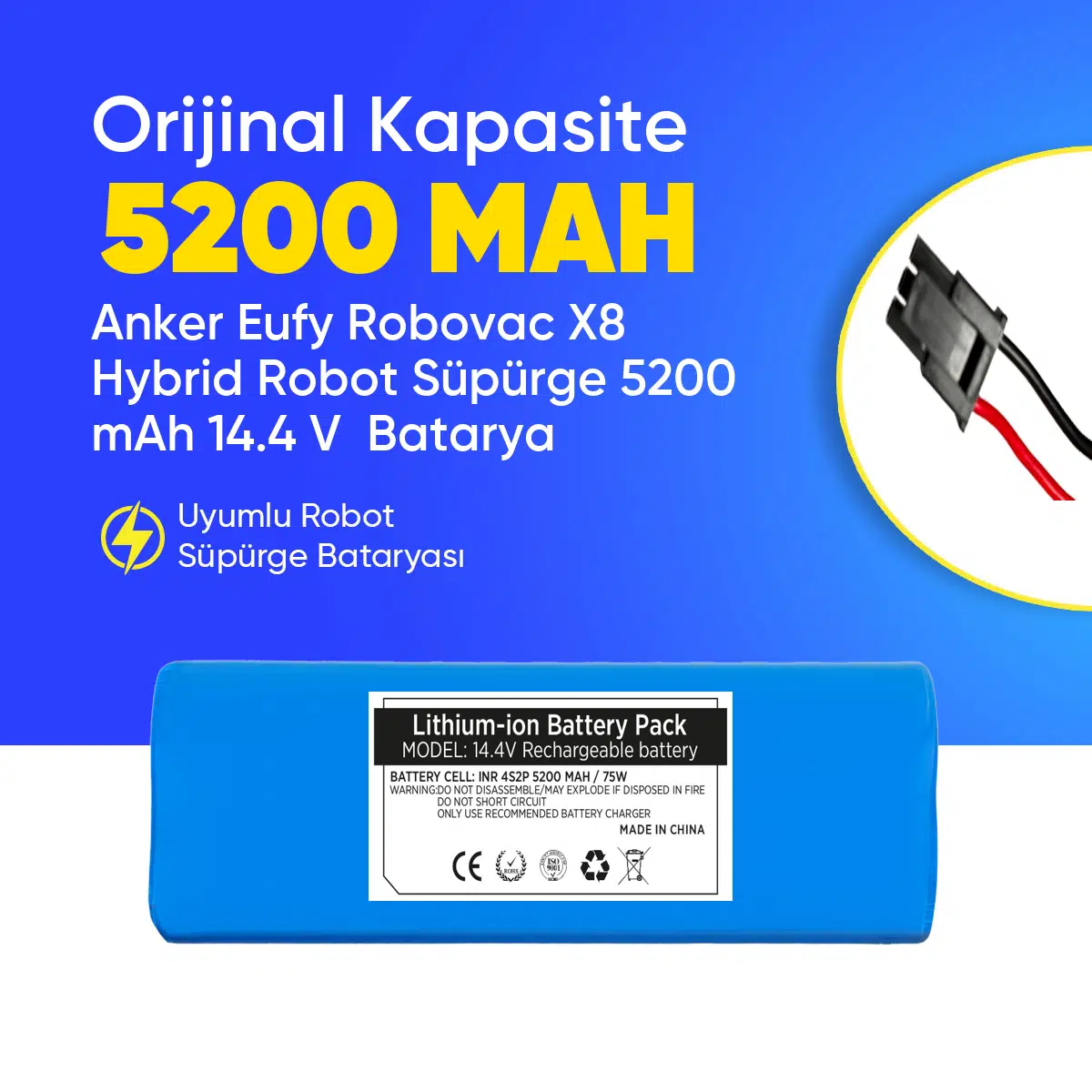 Anker Eufy Robovac X8 Hybrid Robot Süpürge 5200 mAh 14.4 V Batarya – Orjinal Uyumlu Uzun Ömürlü, Yüksek Performans Pil