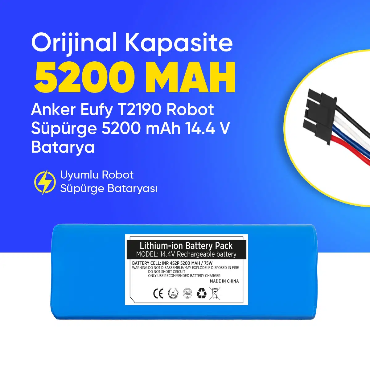 Anker Eufy T2190 Robot Süpürge 5200 mAh 14.4 V Batarya – Orjinal Uyumlu Uzun Ömürlü, Yüksek Performans Pil