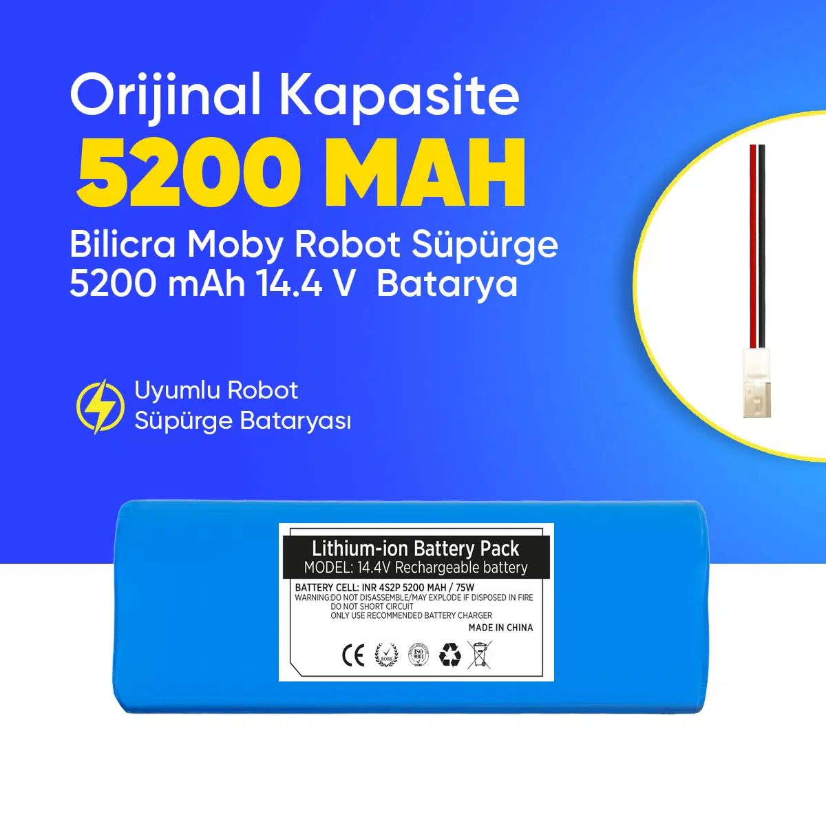Bilicra Moby Robot Süpürge 5200 mAh 14.4 V Batarya – Orjinal Uyumlu Uzun Ömürlü, Yüksek Performans Pil