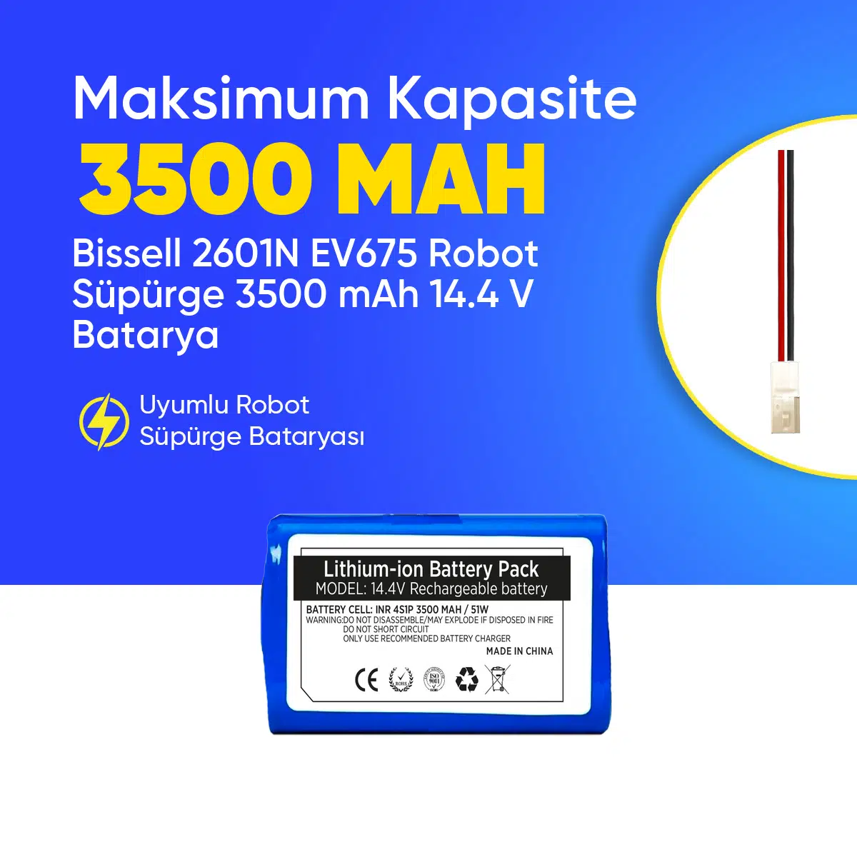 Bissell 2601N EV675 Robot Süpürge 3500 mAh 14.4 V Batarya – Orjinal Uyumlu Uzun Ömürlü, Yüksek Performans Pil