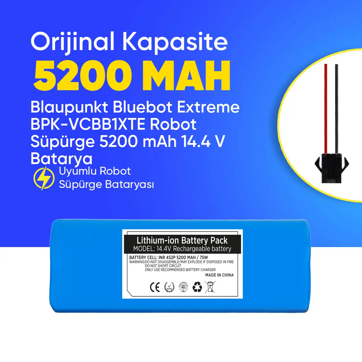 Blaupunkt Bluebot Extreme BPK-VCBB1XTE Robot Süpürge 5200 mAh 14.4 V Batarya – Orjinal Uyumlu Uzun Ömürlü, Yüksek Performans Pil