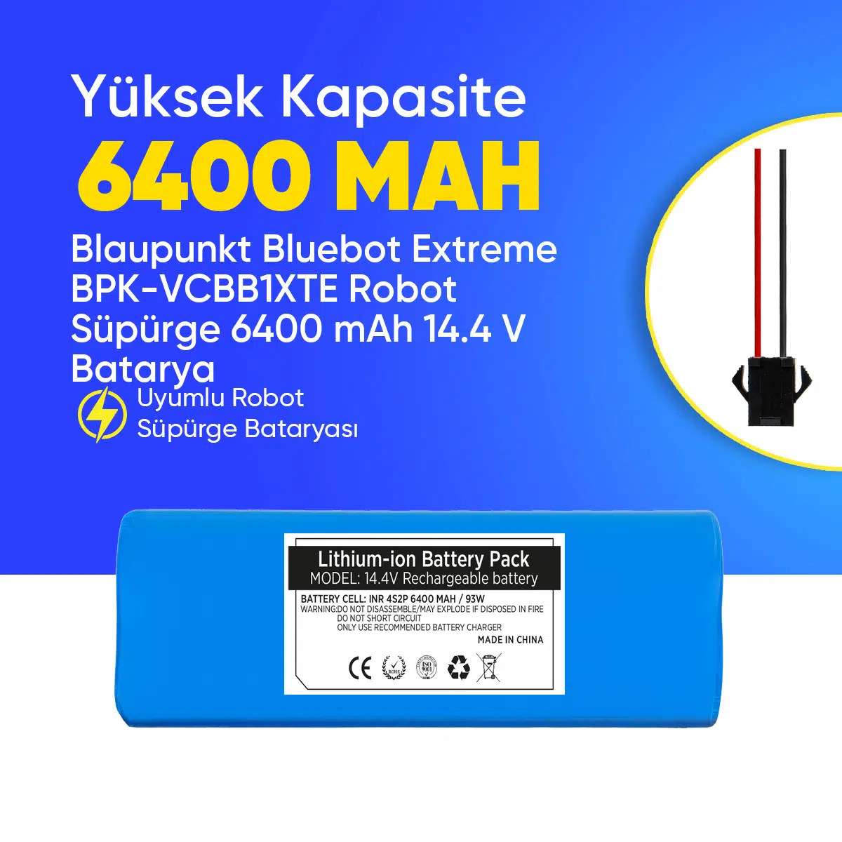 Blaupunkt Bluebot Extreme BPK-VCBB1XTE Robot Süpürge 6400 mAh 14.4 V Batarya – Orjinal Uyumlu Uzun Ömürlü, Yüksek Performans Pil