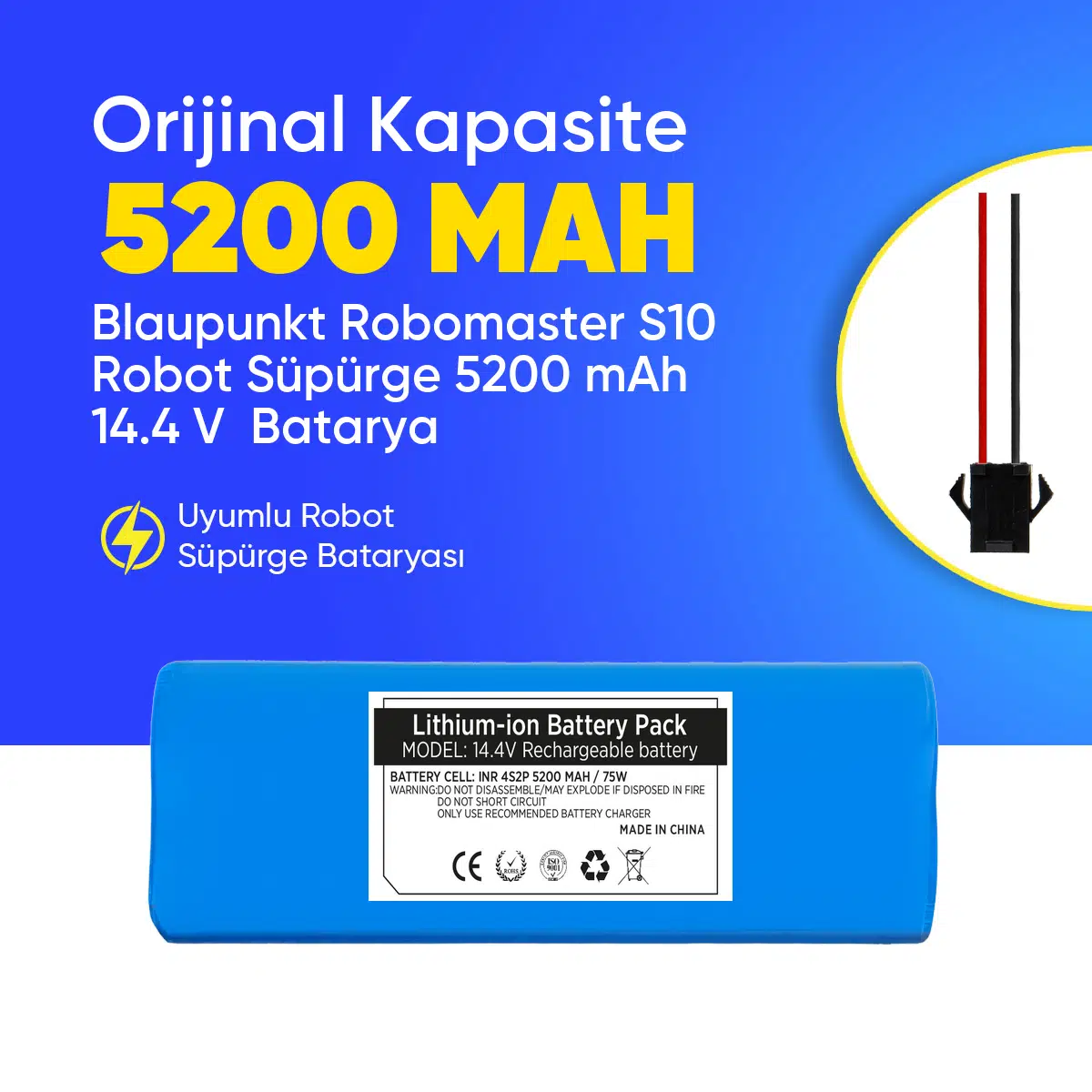 Blaupunkt Robomaster S10 Robot Süpürge 5200 mAh 14.4 V Batarya – Orjinal Uyumlu Uzun Ömürlü, Yüksek Performans Pil
