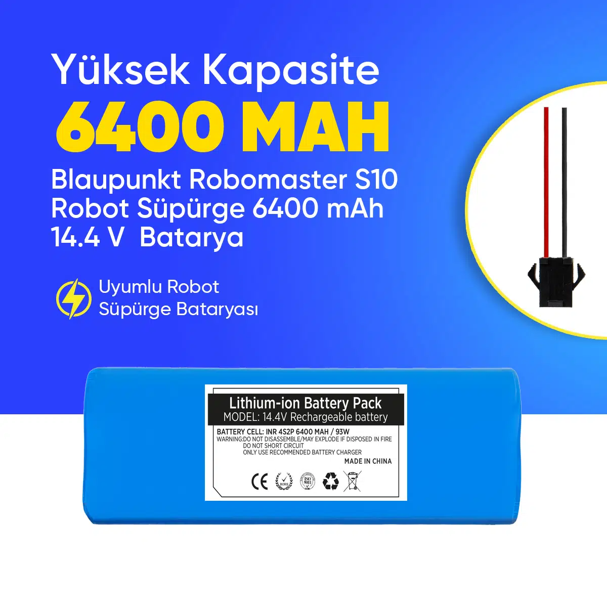 Blaupunkt Robomaster S10 Robot Süpürge 6400 mAh 14.4 V Batarya – Orjinal Uyumlu Uzun Ömürlü, Yüksek Performans Pil