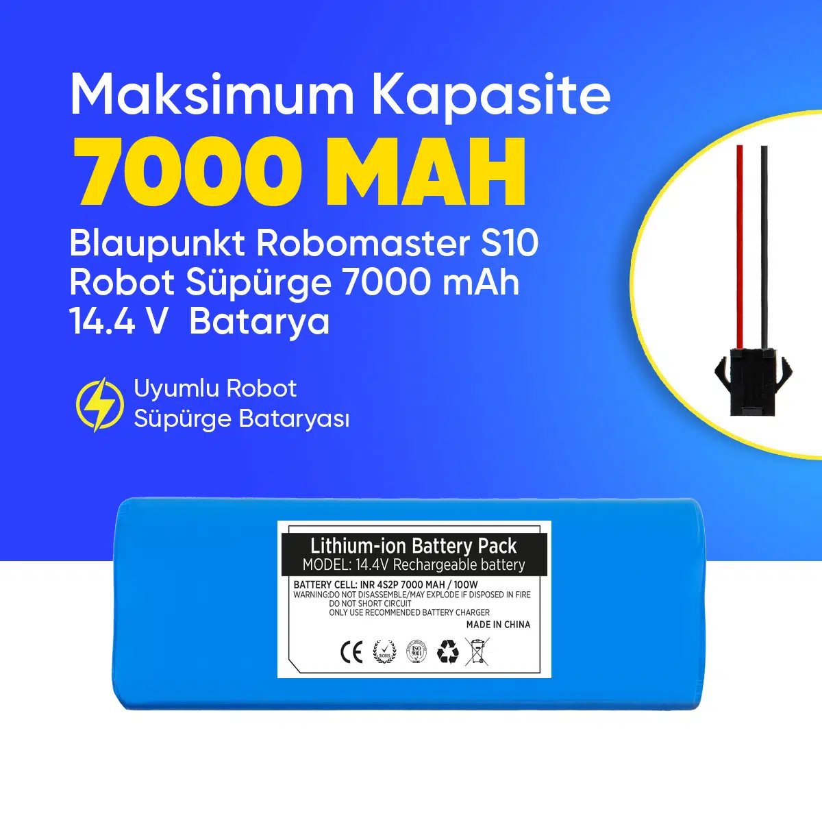 Blaupunkt Robomaster S10 Robot Süpürge 7000 mAh 14.4 V Batarya – Orjinal Uyumlu Uzun Ömürlü, Yüksek Performans Pil