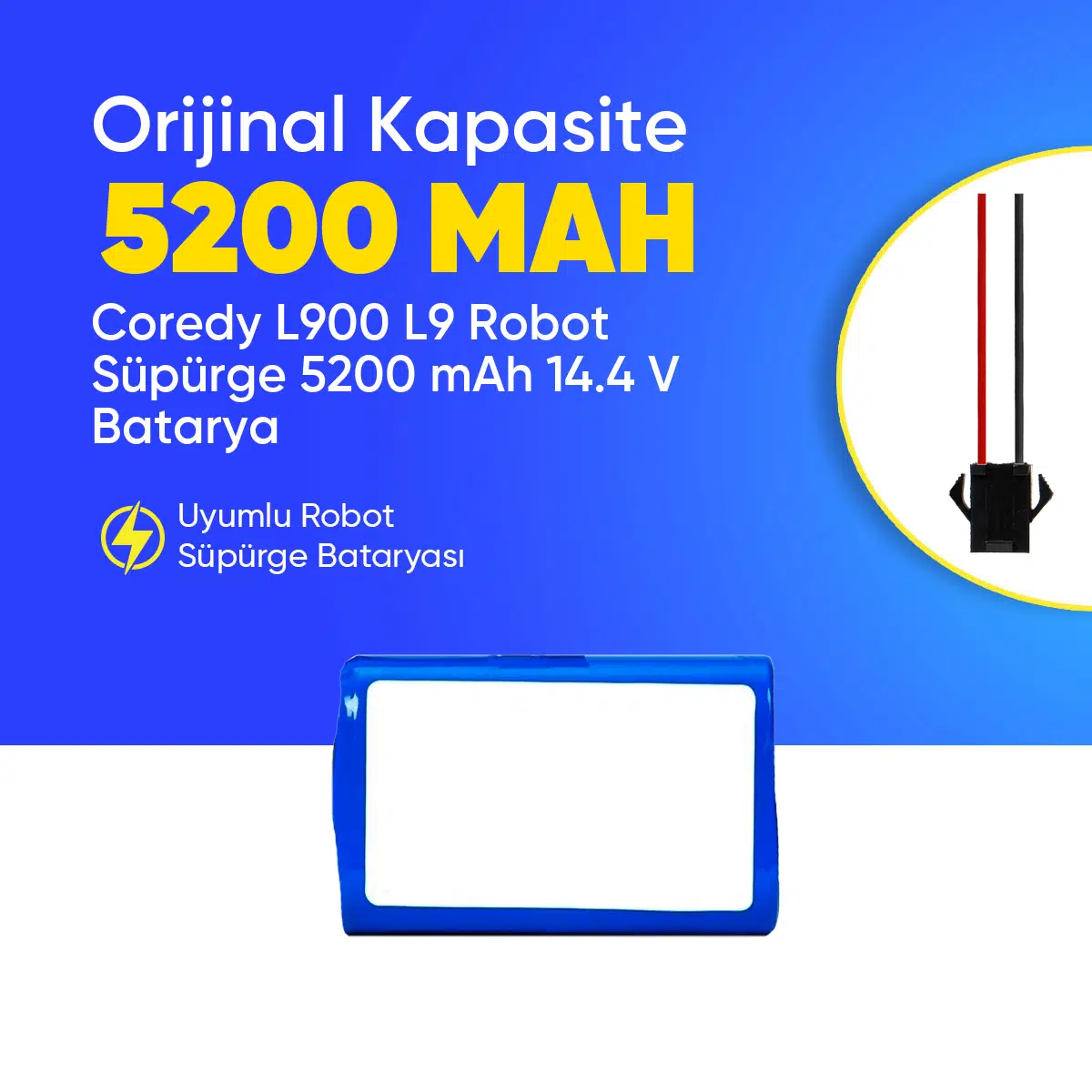 Coredy L900 L9 Robot Süpürge 5200 mAh 14.4 V Batarya – Orjinal Uyumlu Uzun Ömürlü, Yüksek Performans Pil