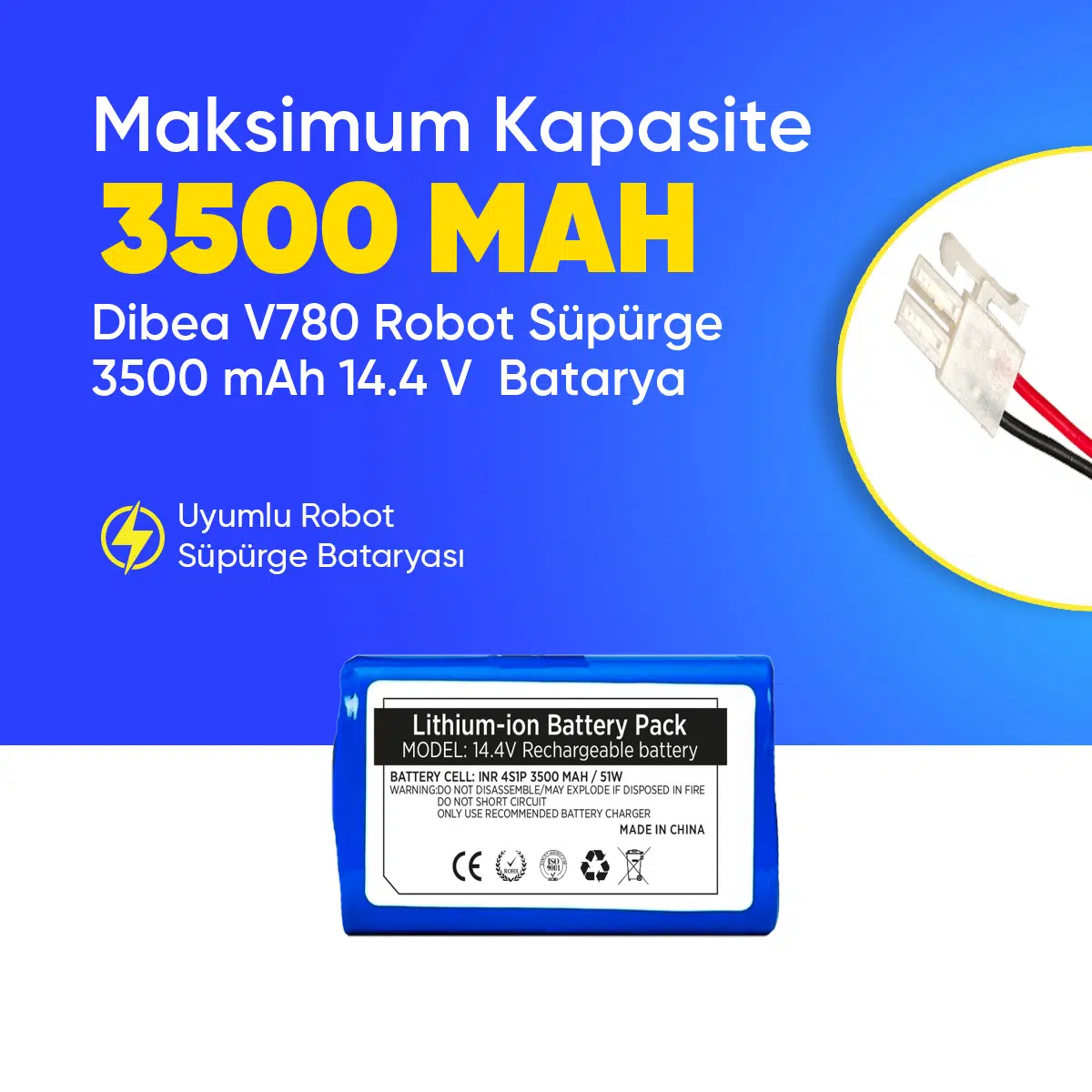 Dibea V780 Robot Süpürge 3500 mAh 14.4 V Batarya – Orjinal Uyumlu Uzun Ömürlü, Yüksek Performans Pil