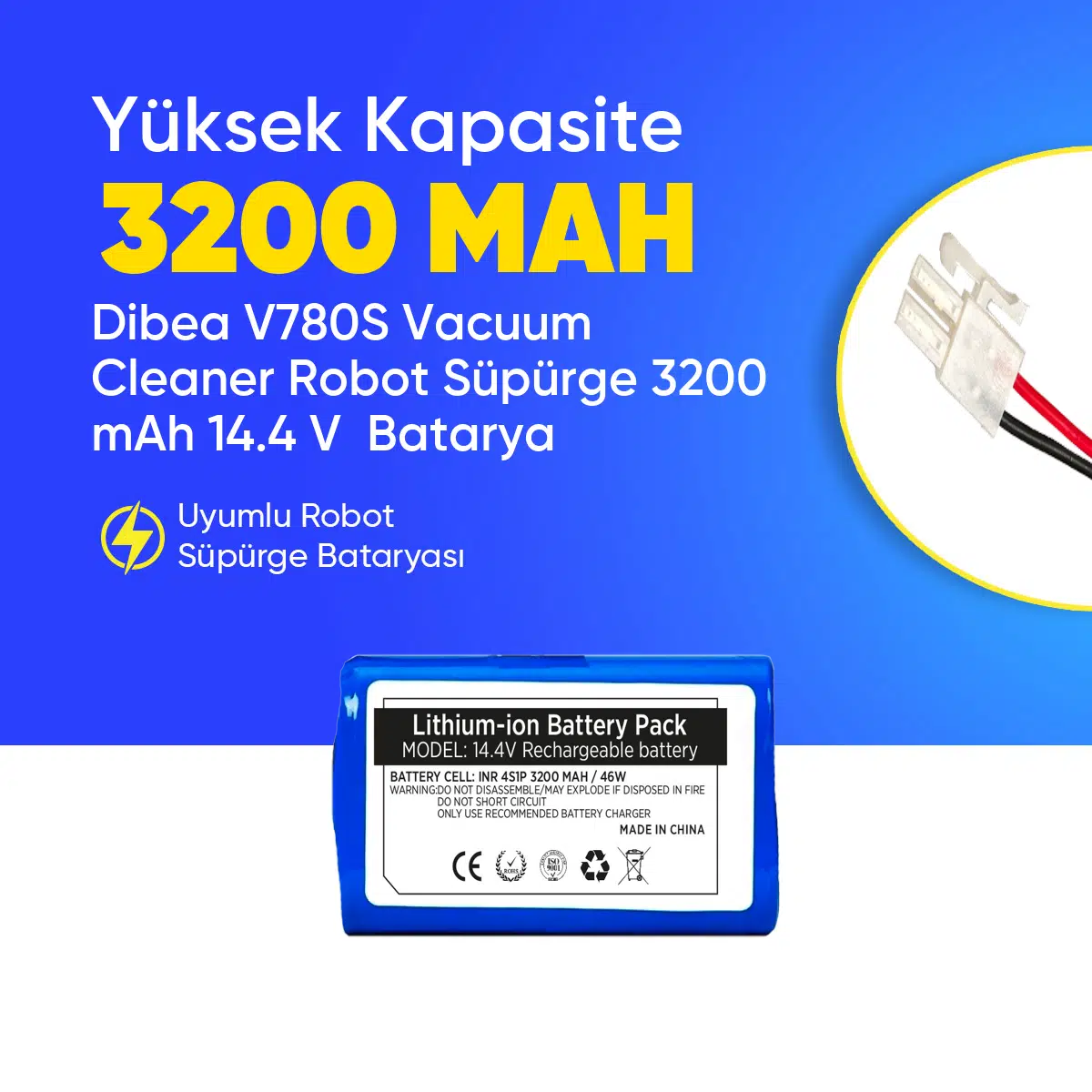 Dibea V780S Vacuum Cleaner Robot Süpürge 3200 mAh 14.4 V Batarya – Orjinal Uyumlu Uzun Ömürlü, Yüksek Performans Pil