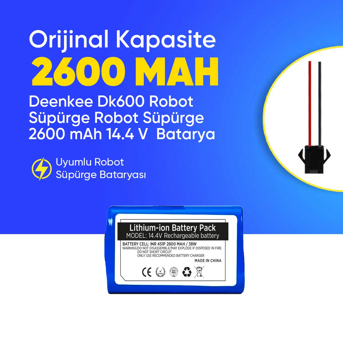 Dk600 Robot Süpürge Robot Süpürge 2600 mAh 14.4 V Batarya – Orjinal Uyumlu Uzun Ömürlü, Yüksek Performans Pil